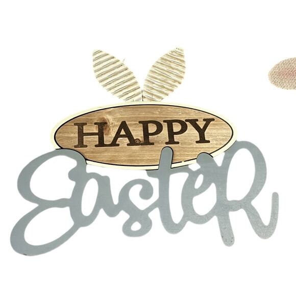Happy Easter Hanging Wall Sign Rabbit Ear Decor Bunny Door Holiday Wreath Egg - Picture 2 of 8